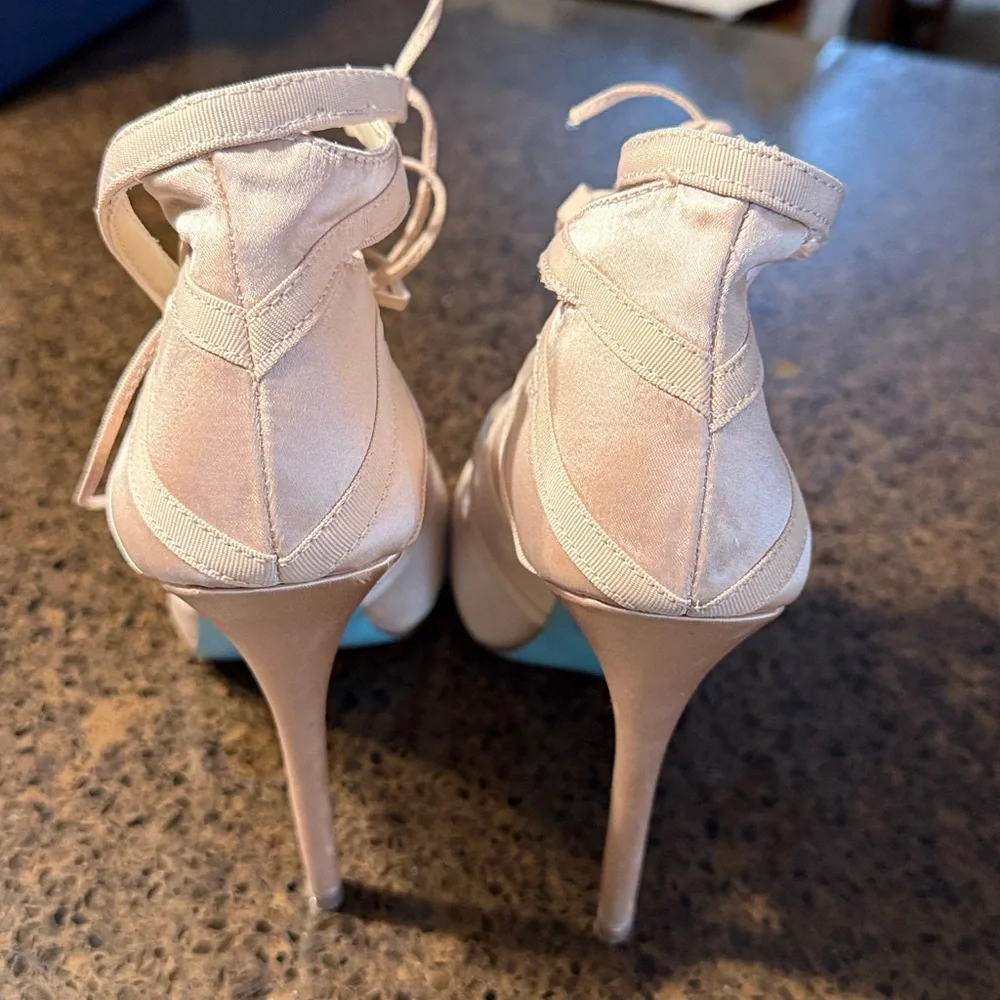 Blue by Betsey Johnson Mila caged champagne satin heels - Picture 5 of 10